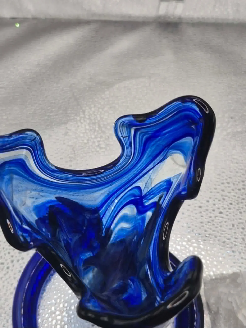 Vintage MCM Cobalt Blue Art Glass Trumpet Vase Swung Design by Sooner / Ozark Co